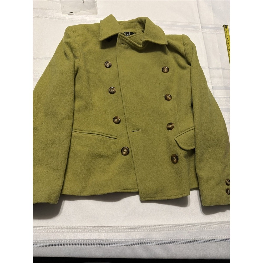 Rafaella Petites Wool Cashmere Pea Coat Chartreuse Green Double Breasted 8P
